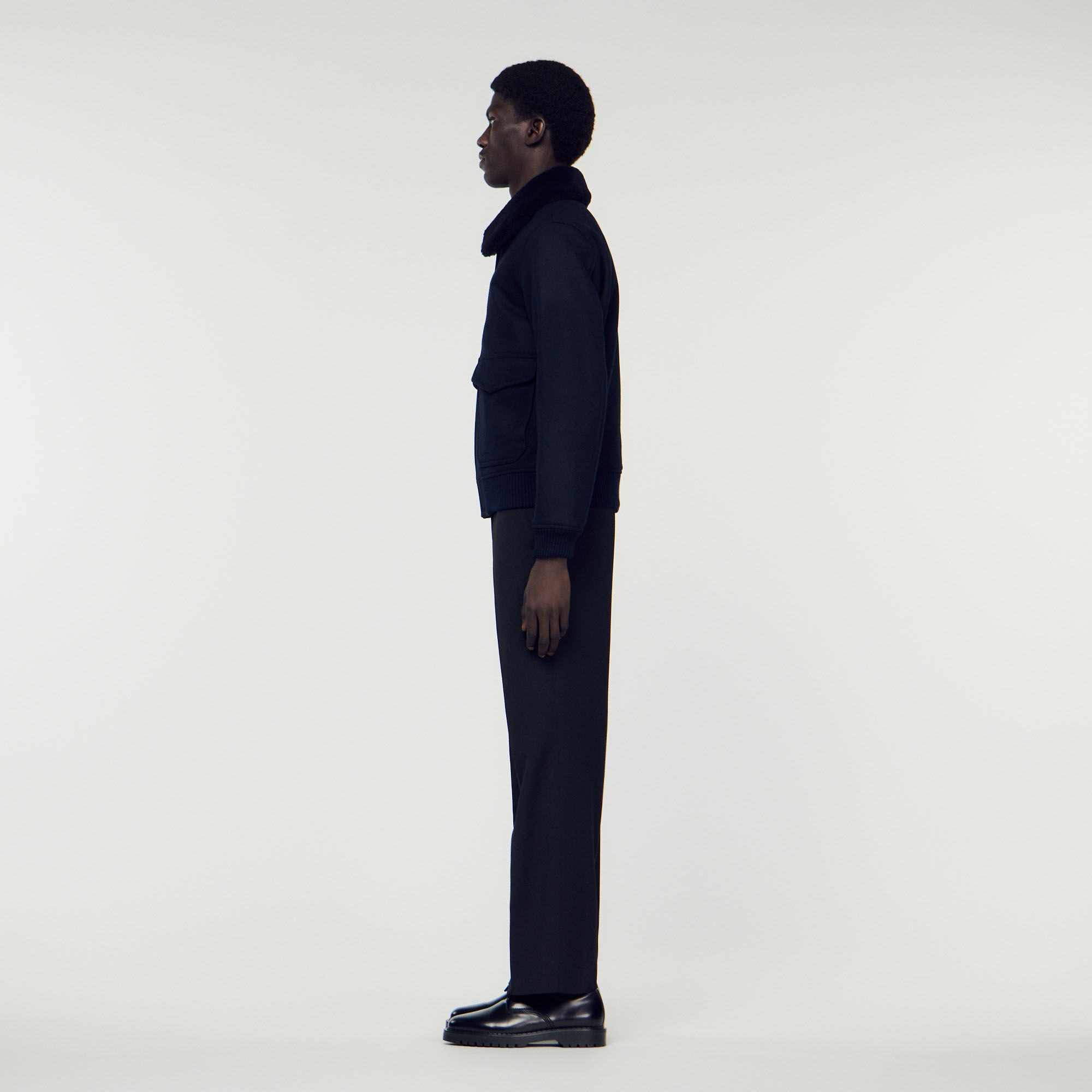Sandro aviator jacket with sheepskin collar store