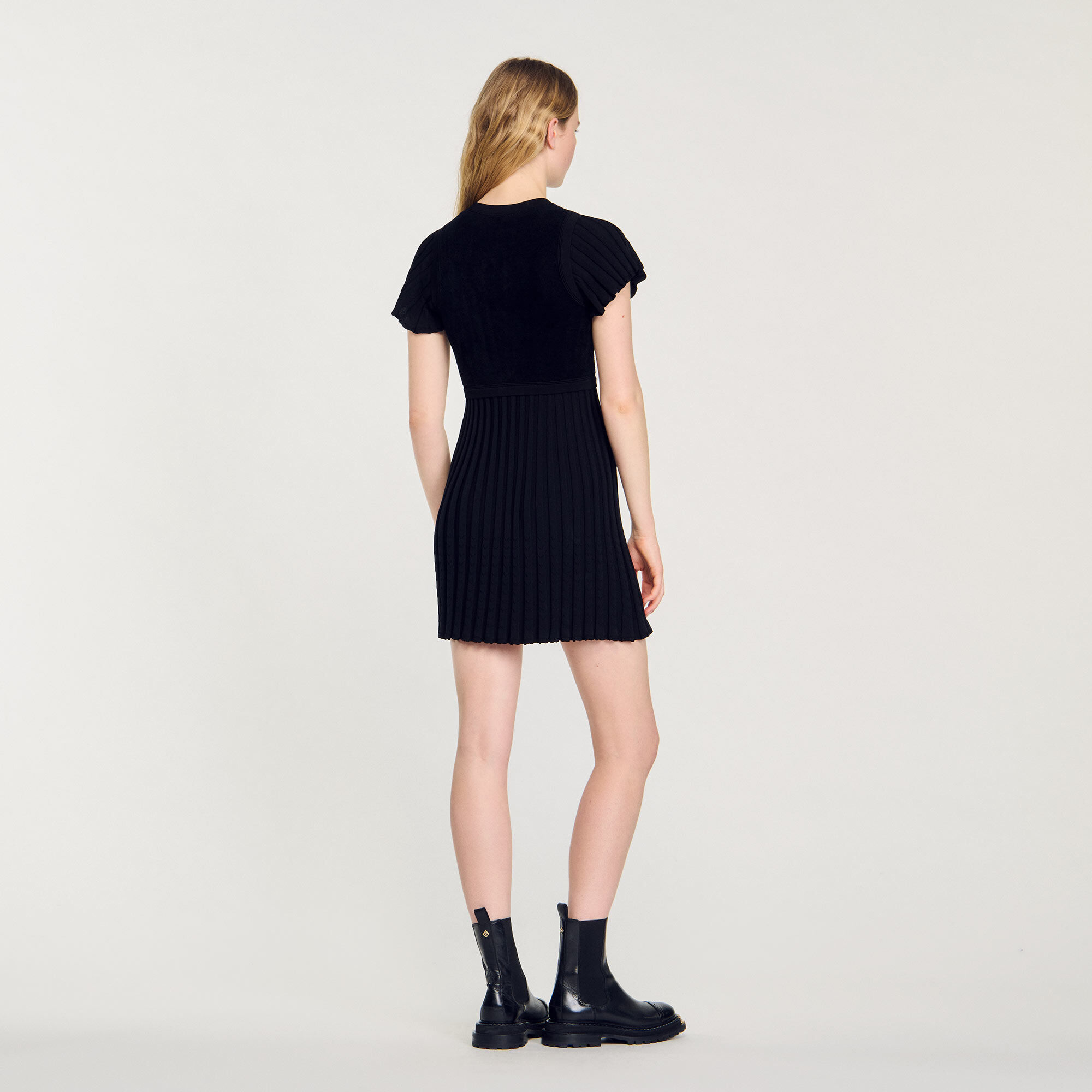 Short dress with pleated skirt bottom sandro cheap