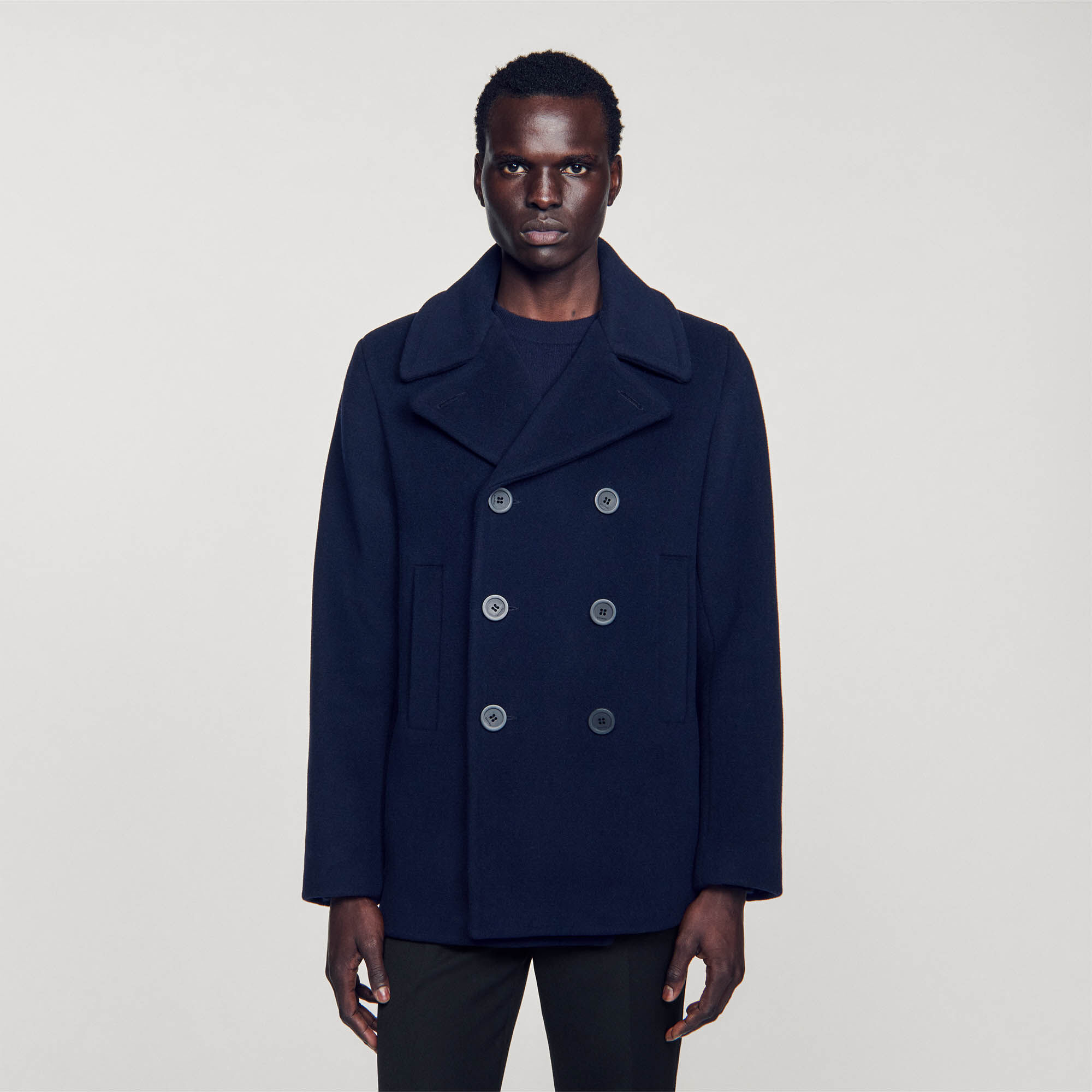 Wool pea coat blue for Men Sandro Paris