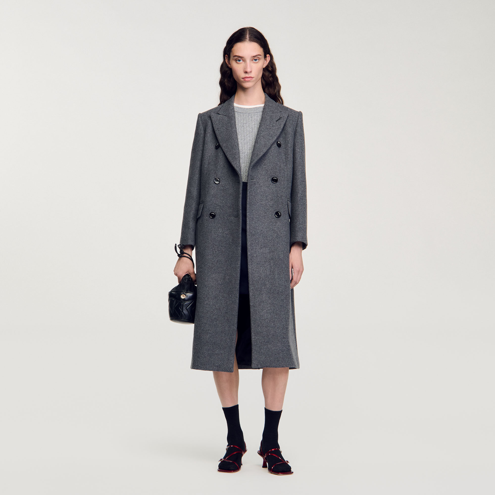 Full length grey coat top