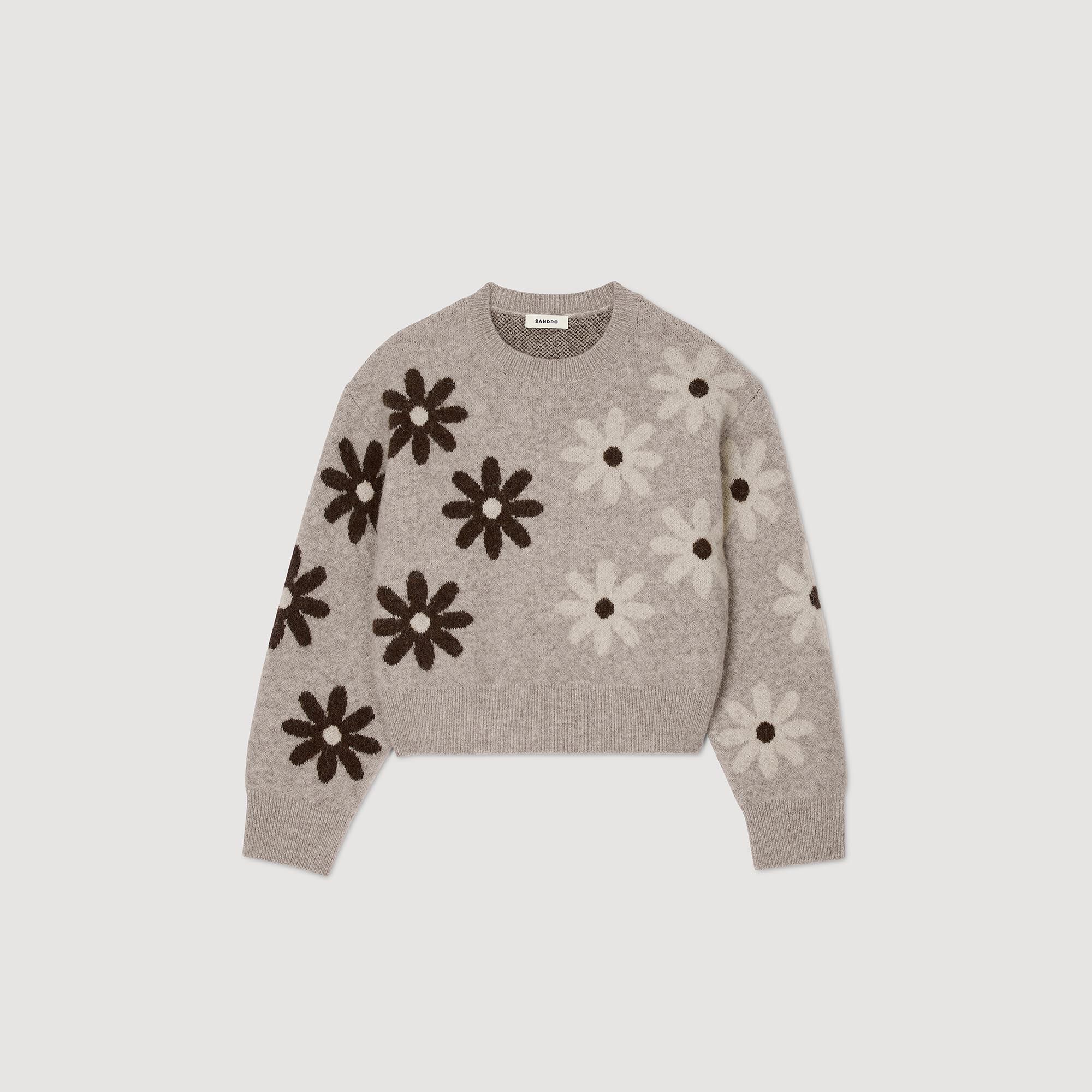 Floral Knit Sweater white beige For Women Sandro Paris