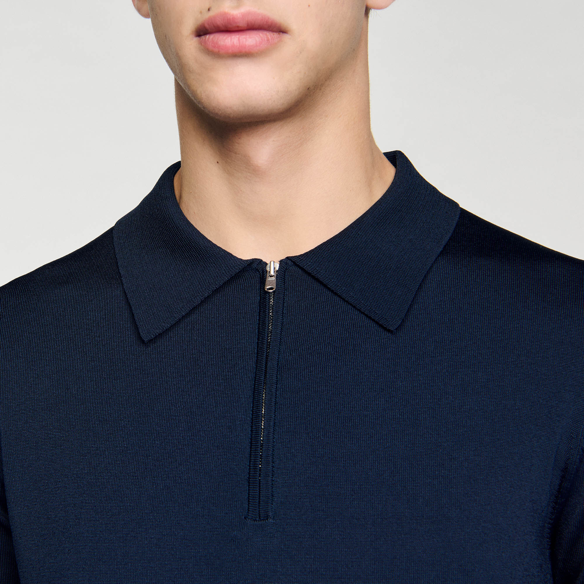 Knitted polo shirt with zip collar blue for Men Sandro Paris