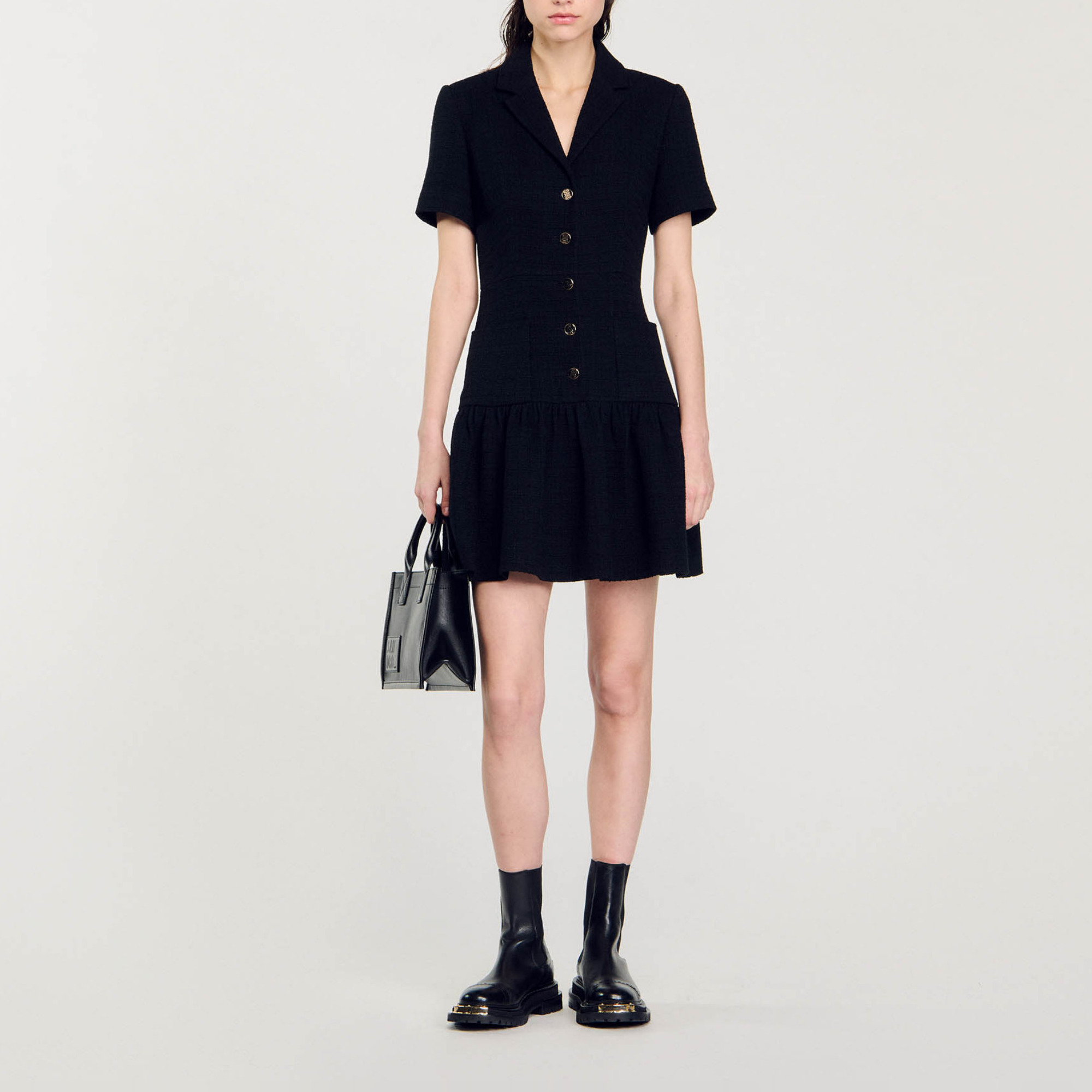 Short Tweed Dress black / gray For Women | Sandro Paris