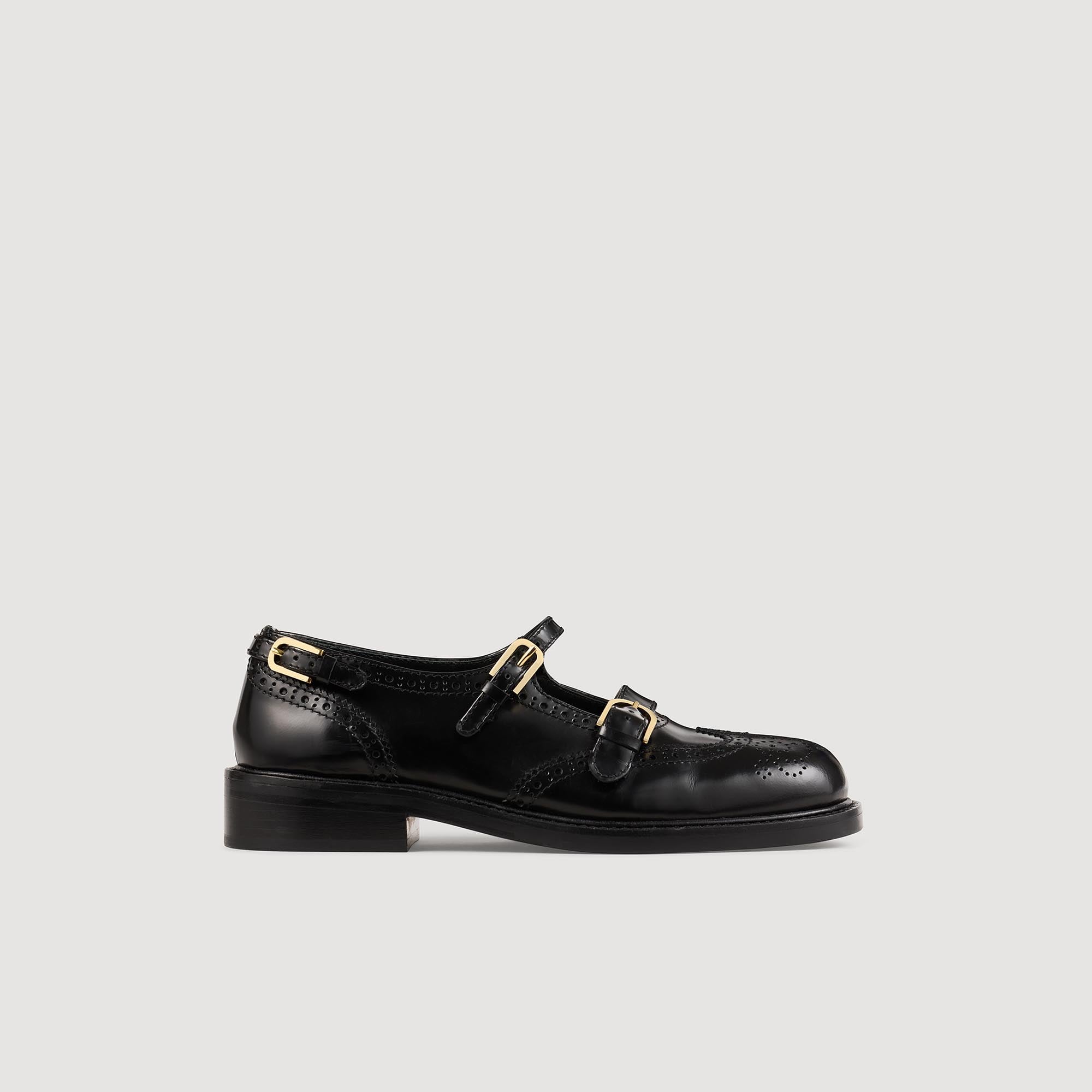 Multi-Buckle Mary Jane loafers black / gray For Women | Sandro Paris