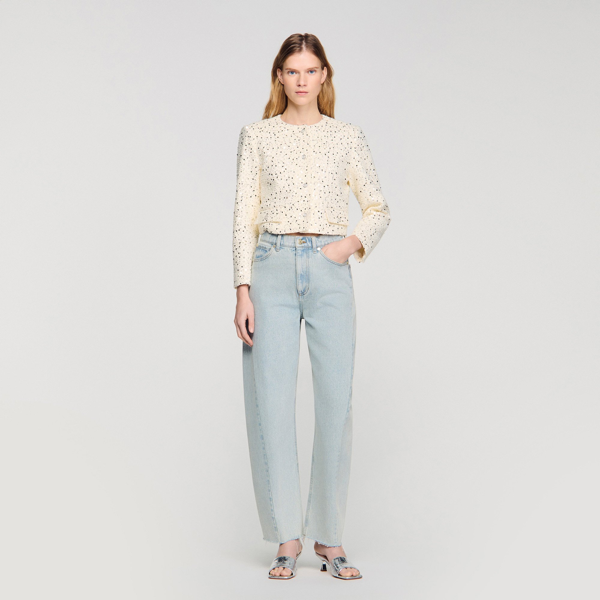 Geometric sequin jacket white / beige For Women | Sandro Paris