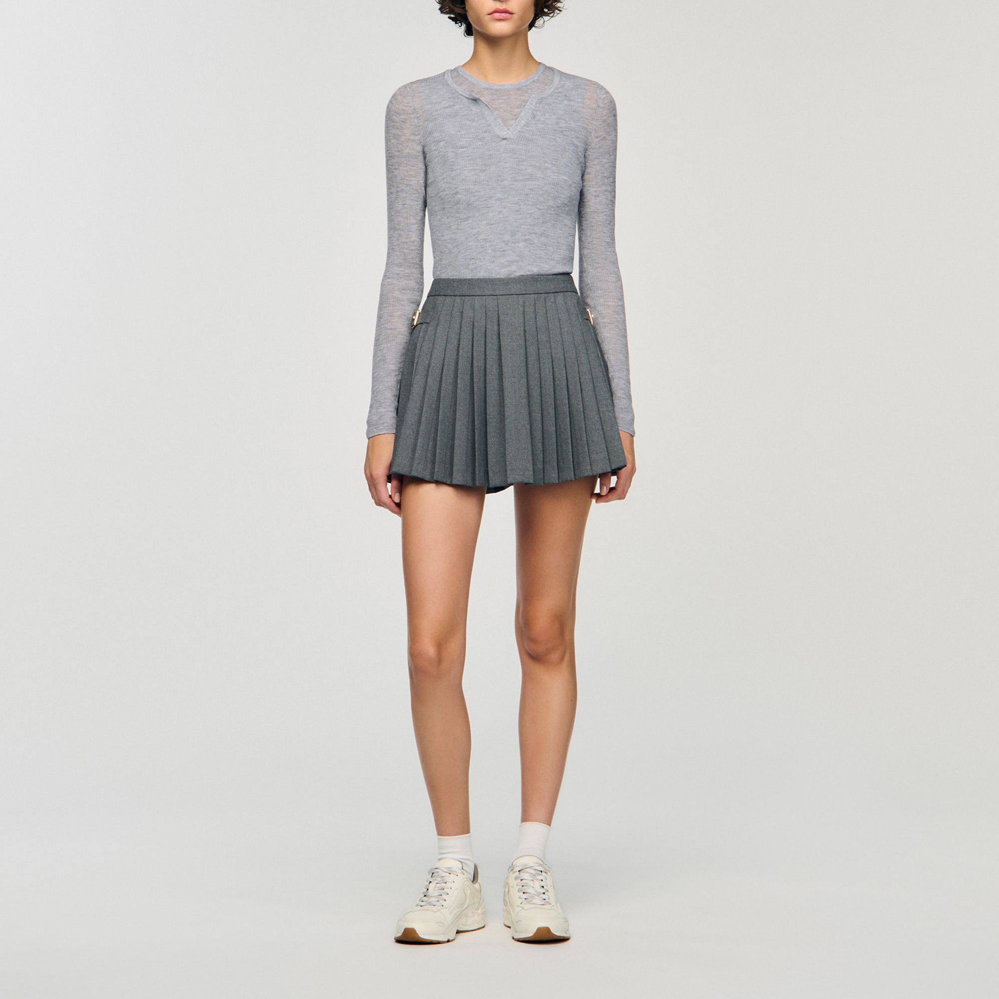 Wool layered effect sweater black / gray For Women | Sandro Paris