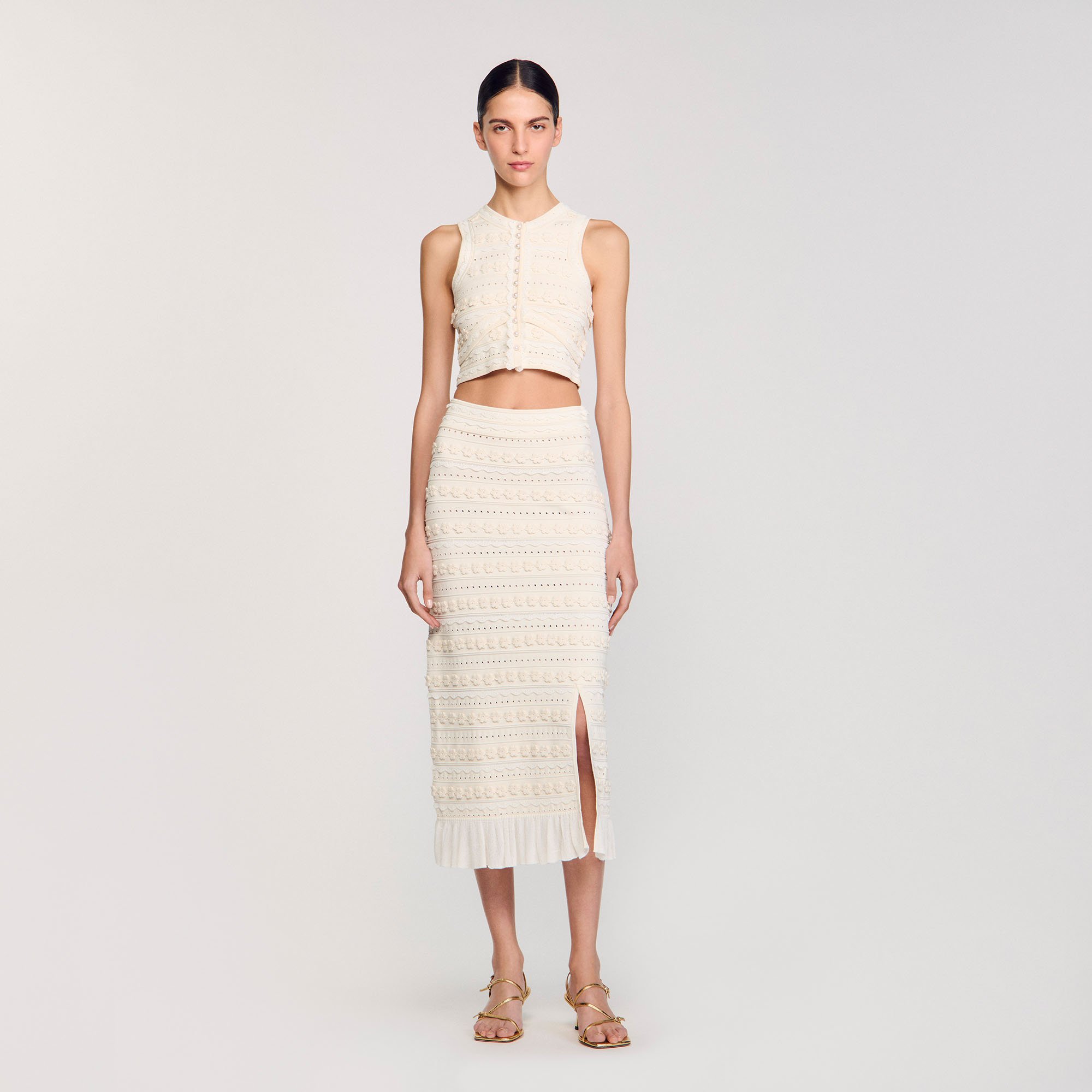 Maxi skirt with crochet detailing white / beige For Women
